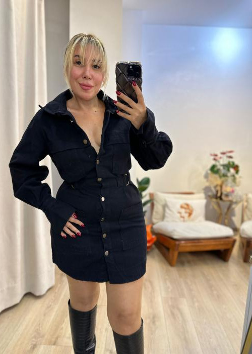Siyah Denim Mini Elbise