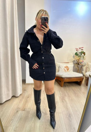 Siyah Denim Mini Elbise