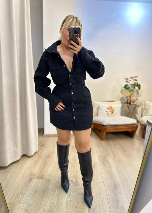Siyah Denim Mini Elbise