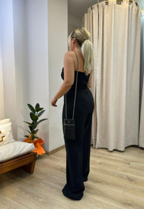 Siyah Gold Aksesuar Detaylı Tulum