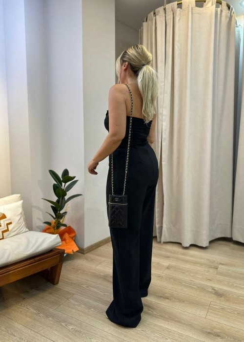 Siyah Gold Aksesuar Detaylı Tulum