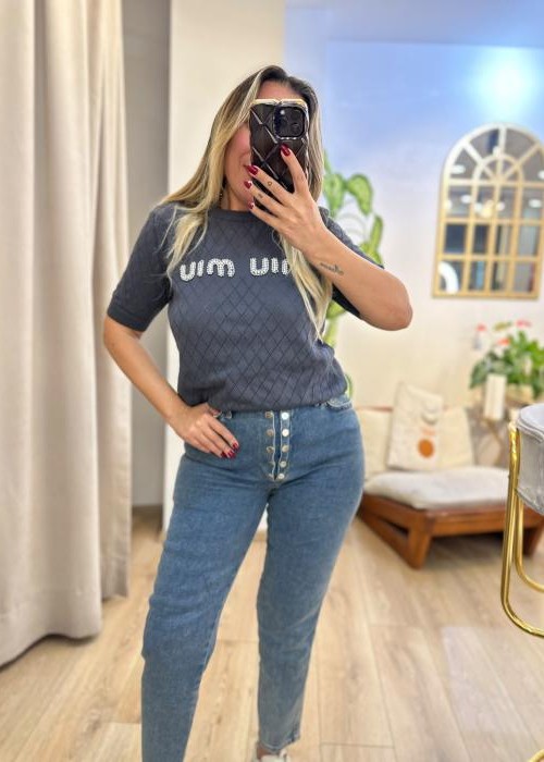 Düğme Detay Denim Pantolon