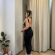 Siyah Sırt Dekolteli Midi Elbise