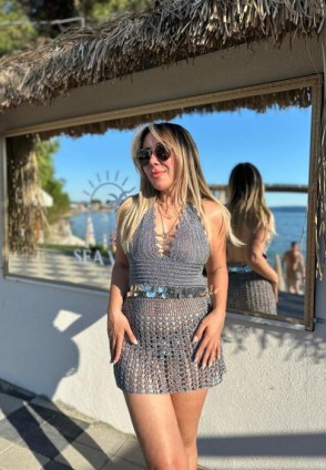 Bianca Gri Pullu Handmade Elbise