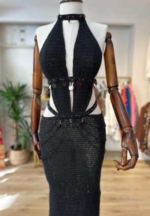 Bella Siyah Handmade Elbise