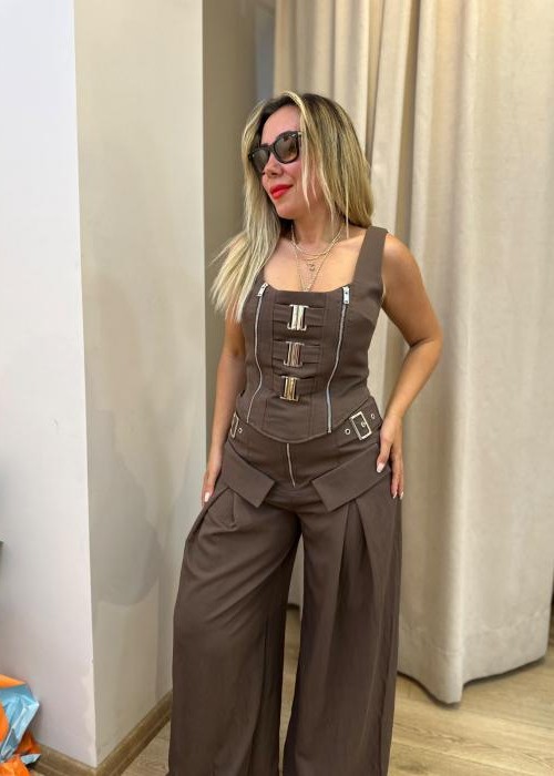 Kahverengi Premium Pantolon Büstiyer Takım