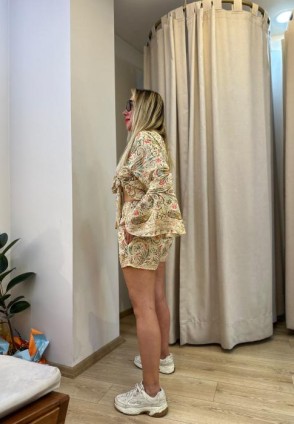 İpek Saten Şort Bluz Takım Pembe