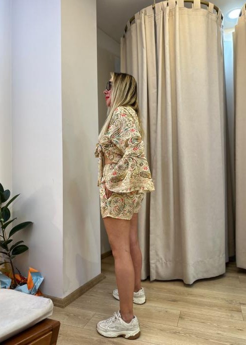 İpek Saten Şort Bluz Takım Pembe
