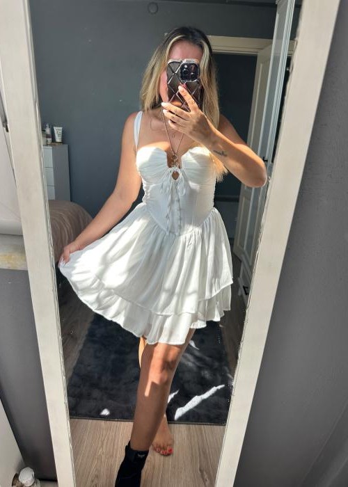 Beyaz Saten Mini Elbise