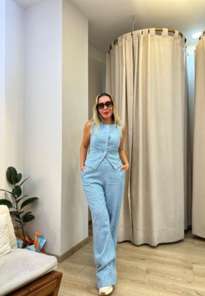 Taş Detaylı Denim Yelek