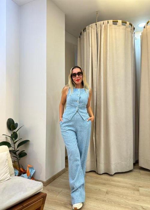 Taş Detaylı Denim Yelek