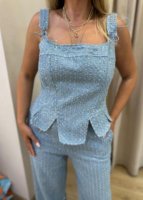 Taş Detaylı Denim Büstiyer