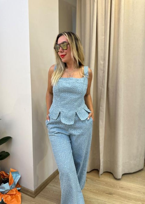 Taş Detaylı Denim Büstiyer