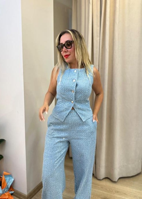Taş Detaylı Denim Pantolon