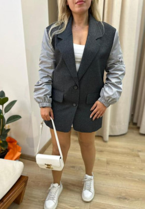 Tasarım Koyu Gri Kol Detaylı Ceket