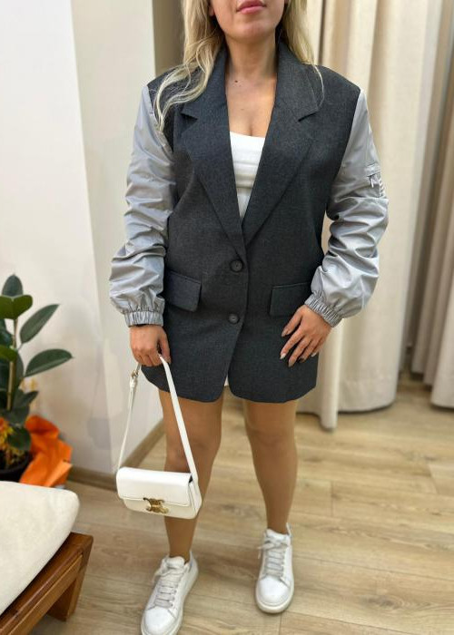 Tasarım Koyu Gri Kol Detaylı Ceket