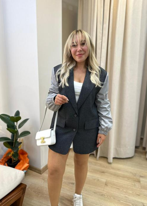 Tasarım Koyu Gri Kol Detaylı Ceket