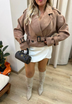 Kahve Süet Kısa Trençkot