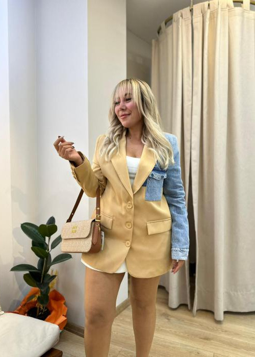 Camel Tasarım Denim Detay Ceket