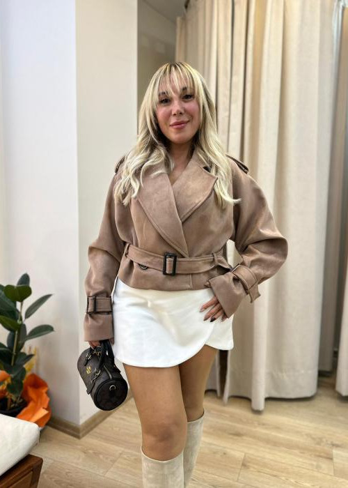 Kahve Süet Kısa Trençkot