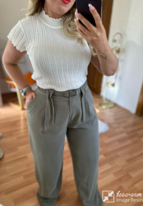 Dik Yaka Fitilli Transparan Bluz Ekru