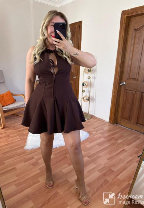 Zara Model Kahverengi Volanlı Elbise