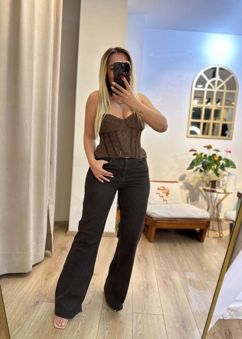 Kahverengi Kemerli Denim Pantolon