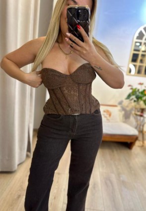 Kahverengi Dantel Korse Büstiyer