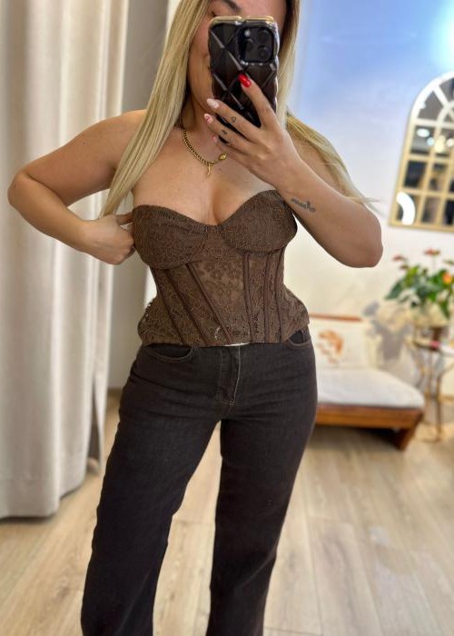 Kahverengi Dantel Korse Büstiyer