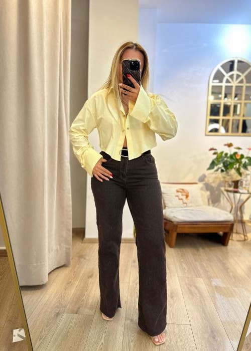 Sarı Piercing Detaylı Tasarım Gömlek