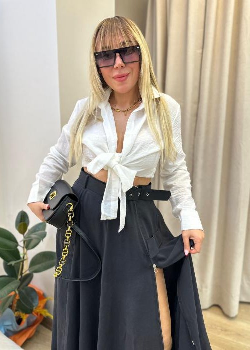 Siyah Fermuar Detay Midi Etek