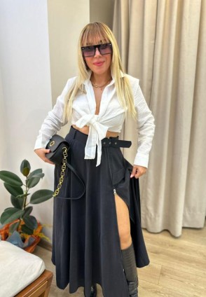 Beyaz Keten Bağlamalı Crop Bluz