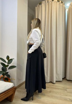 Siyah Fermuar Detay Midi Etek