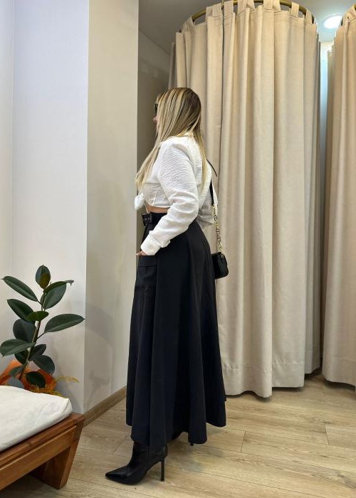 Siyah Fermuar Detay Midi Etek