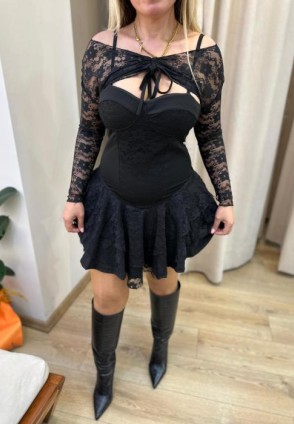 Siyah Dantelli Bolerolu Mini Şortlu Elbise