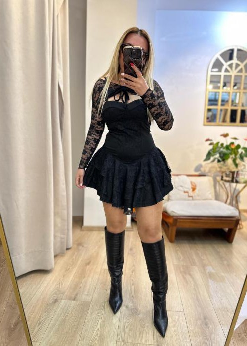 Siyah Dantelli Bolerolu Mini Şortlu Elbise