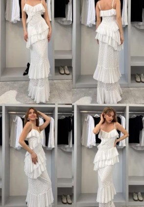 Beyaz Dantel Detay Maksi Elbise