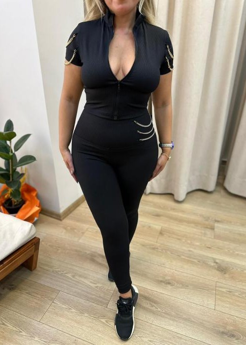 Dik Yaka Fermuarlı Tayt Takım