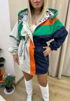 Lacivert Tasarım Kapüşonlu Rüzgarlık Mont