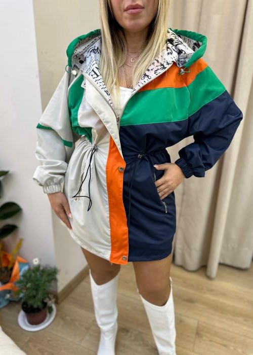 Lacivert Tasarım Kapüşonlu Rüzgarlık Mont