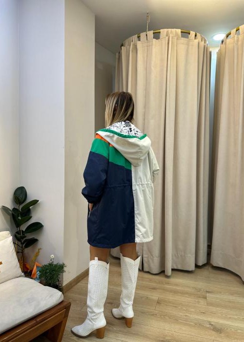 Lacivert Tasarım Kapüşonlu Rüzgarlık Mont