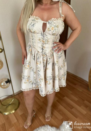 Bej Çıtır Desen Korse Görünümlü Mini Elbise