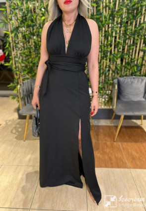 Siyah Maksi Yırtmaçlı Elbise