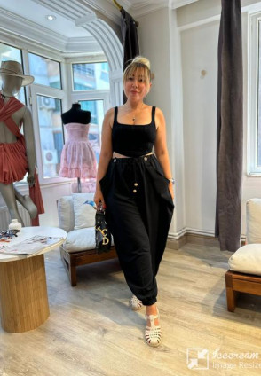 Siyah İnce Şalvar Pantolon 