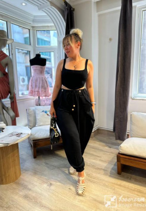 Siyah İnce Şalvar Pantolon 