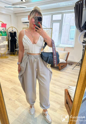 Haki İnce Şalvar Pantolon