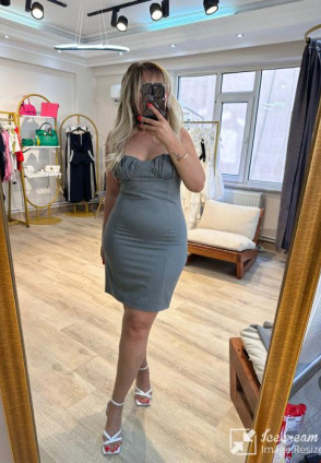 Office Gri İp Askılı Elbise