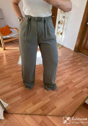 Haki Kemerli Tensel Kumaş Pantolon