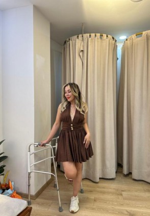 Kahverengi Sagaza Model Elbise
