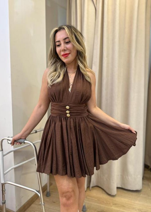 Kahverengi Sagaza Model Elbise
